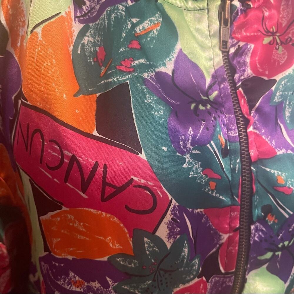 Vtg 90s Satin Oversized Maximalist Colorful Floral Bomber Jacket Womens Size M - Picture 6 of 6